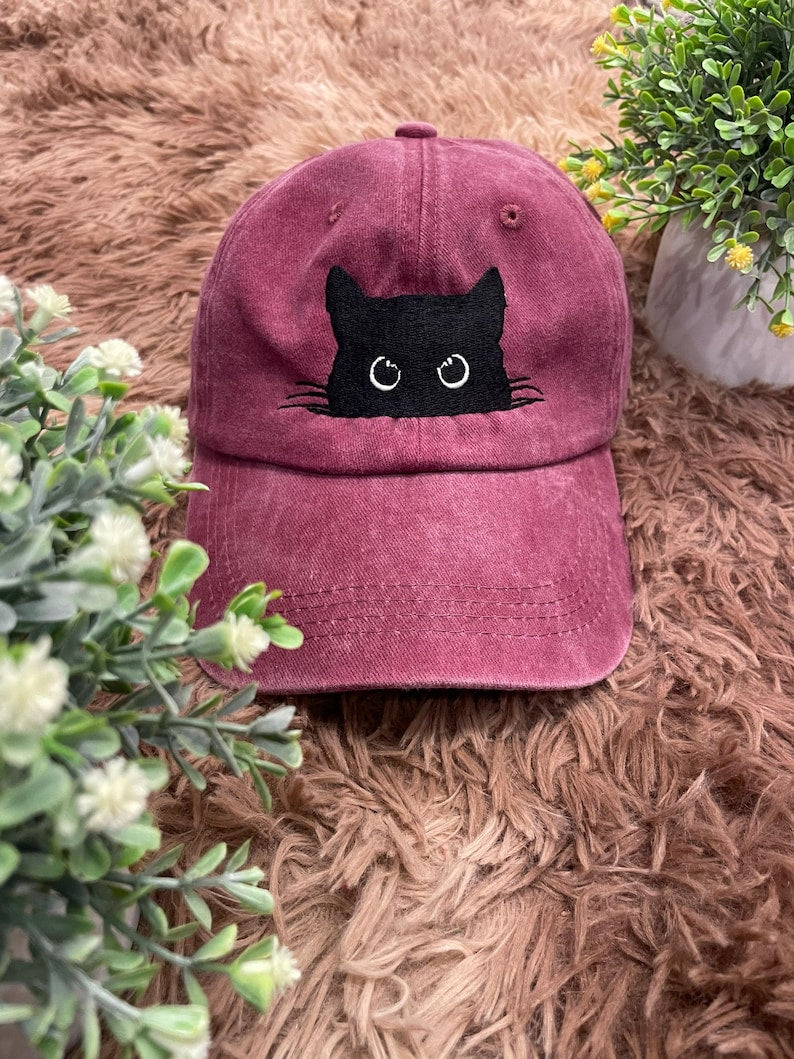 Embroidered Peeking Black Cat Embroidered Baseball Cap Cat Mom Embroidered Hat Adjustable Vintage Dad Hat Cute Cat Lover Gift 1744346531435.jpg