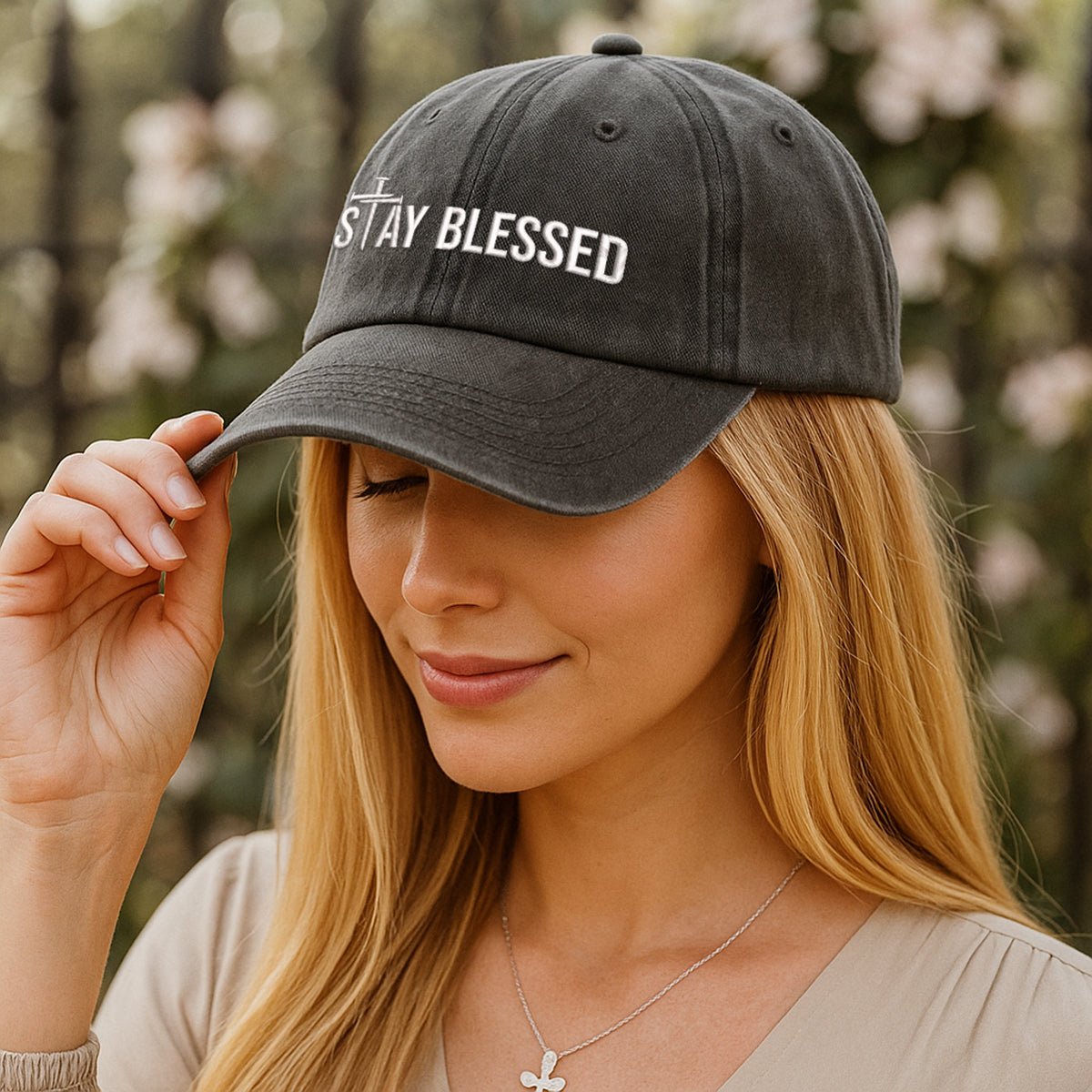 Embroidered Stay Blessed Hat For Women Men Adjustable Vintage Washed Cotton Christian Baseball Cap Womens Embroidery Baseball Cap 1747814345556.jpg