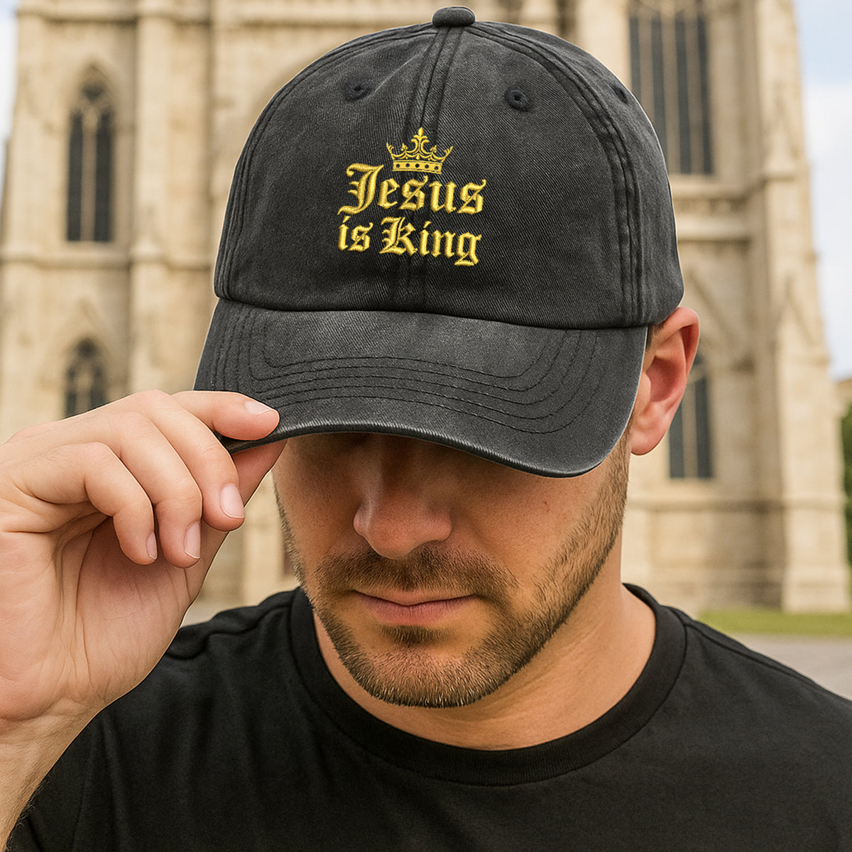 Embroidered Jesus Is King Hat For Women Men Adjustable Vintage Washed Cotton Christian Baseball Cap Womens Embroidery Baseball Cap 1747815347030.jpg