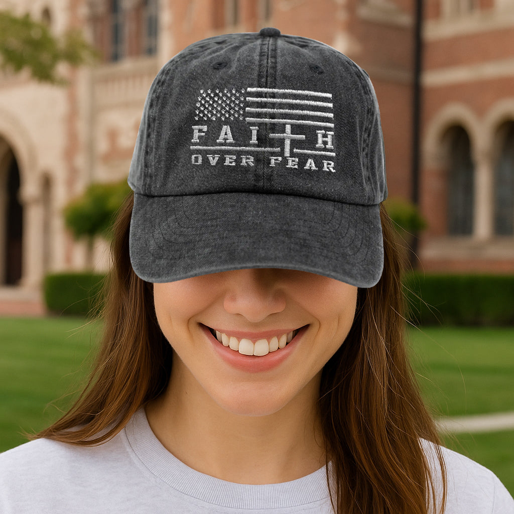 Embroidered Faith Over Fear Hat For Women Men Adjustable Vintage Washed Cotton Christian Baseball Cap Womens Embroidery Baseball Cap 1747900399545.jpg