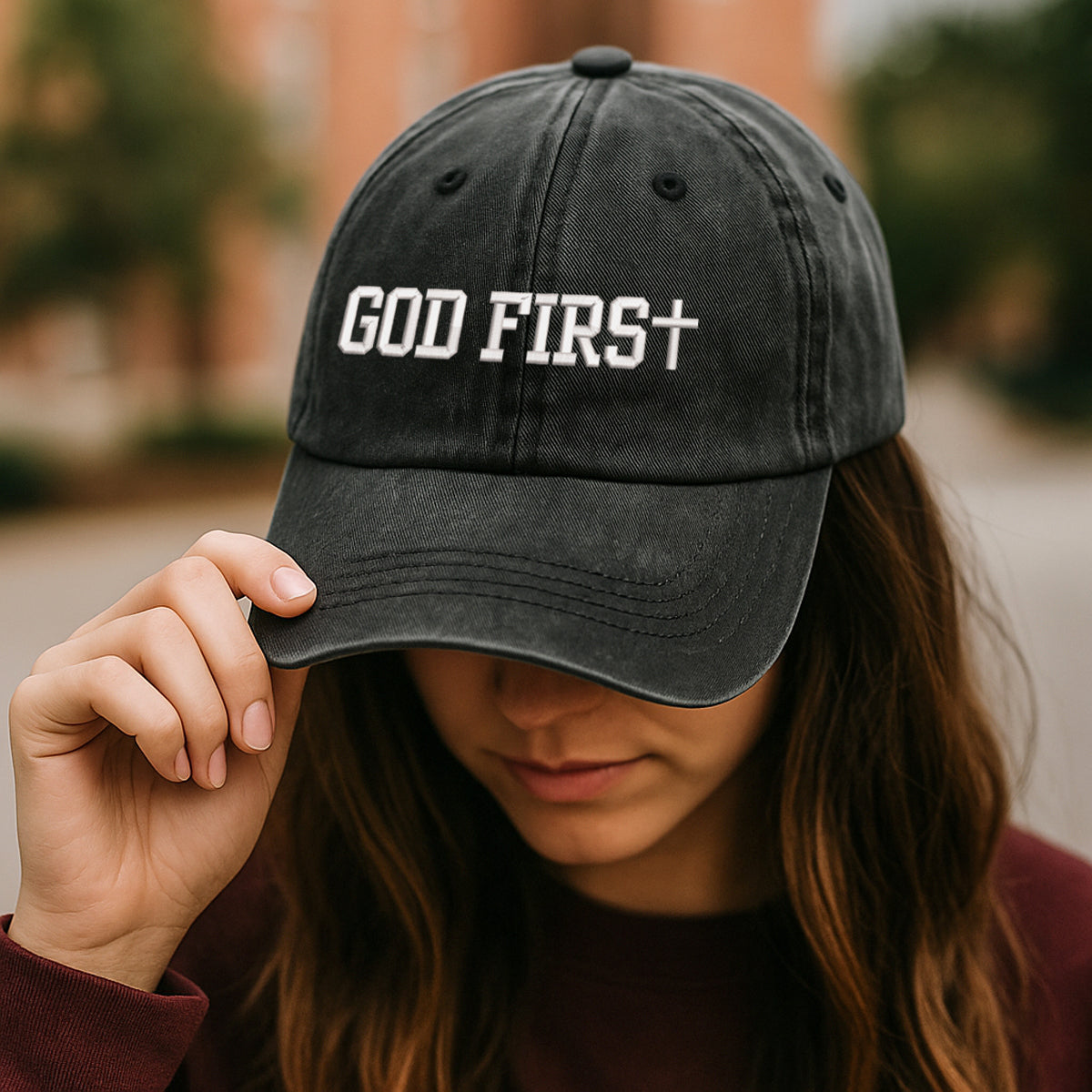 Embroidered God First Hat For Women Men Adjustable Vintage Washed Cotton Christian Baseball Cap Womens Embroidery Baseball Cap 1747902563168.jpg