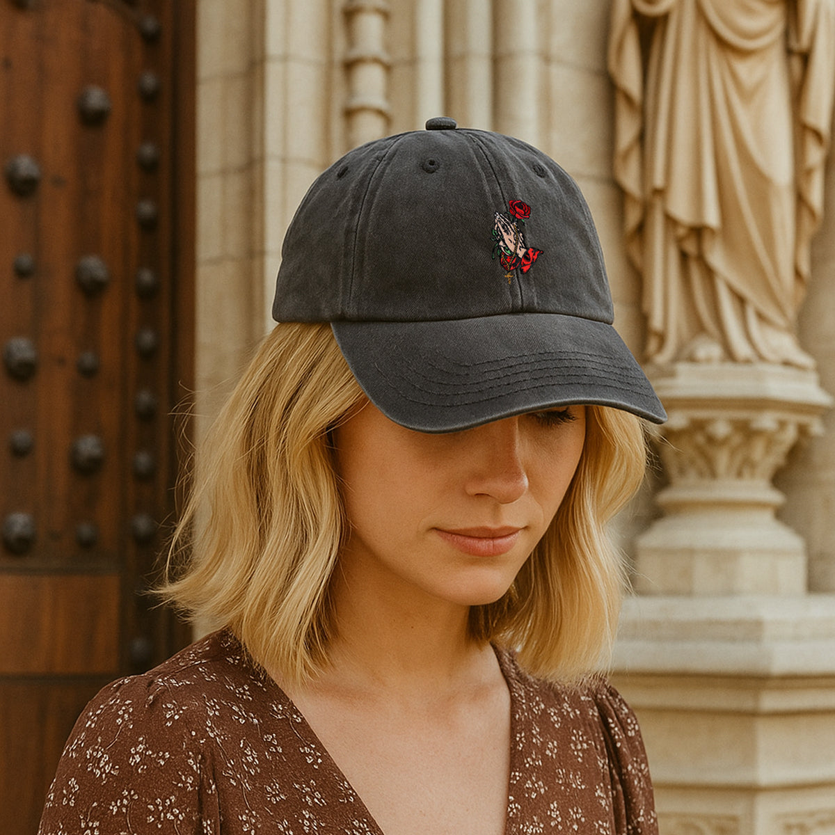 Embroidered Praying Hand Hat For Women Men Adjustable Vintage Washed Cotton Christian Baseball Cap Womens Embroidery Baseball Cap 1747902834137.jpg