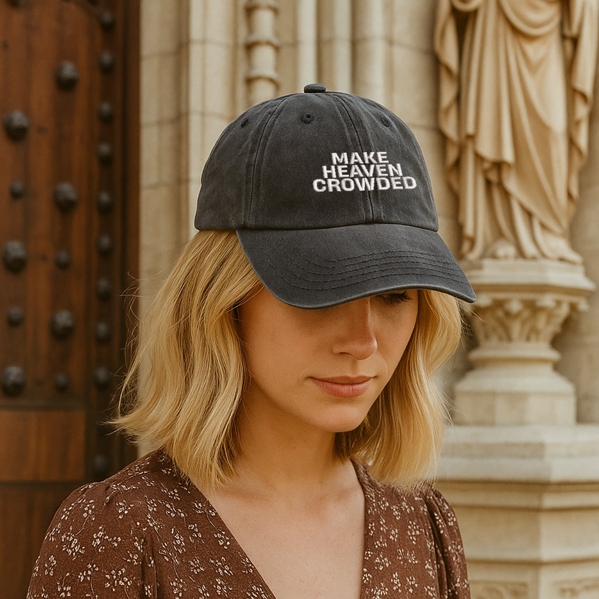 Embroidered Make Heaven Crowded Hat For Women Men Adjustable Vintage Washed Cotton Christian Baseball Cap Womens Embroidery Baseball Cap 1747985869600.jpg