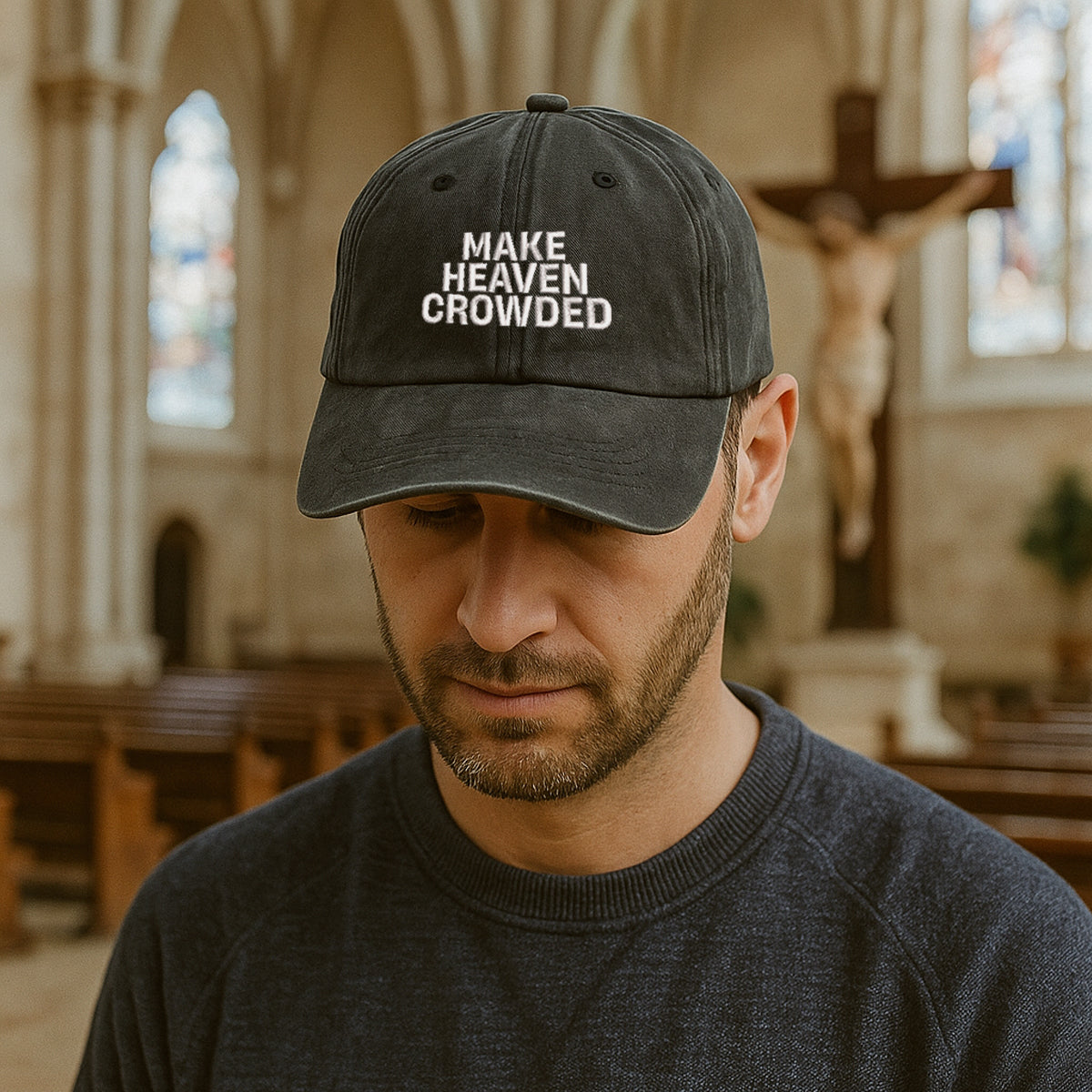 Embroidered Make Heaven Crowded Hat For Women Men Adjustable Vintage Washed Cotton Christian Baseball Cap Womens Embroidery Baseball Cap 1747985869793.jpg