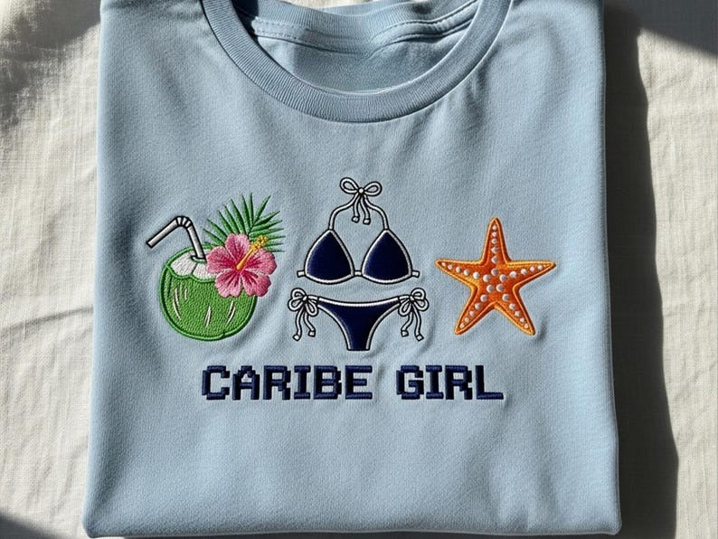 Caribe Coconut Girl Embroidered Shirt Tropical Summer Bikini T Shirt Aesthetic Beach Vibes Tee Island Vacation Gift For Her 1750301267691.jpg