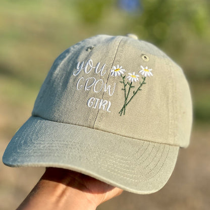 You Grow Girl Vintage Embroidered Hat Plant Lovers Cap Nature Inspired Baseball Hat Gardening Gift For Her Graduation Gift Girl Power Hat 1750649863477.jpg