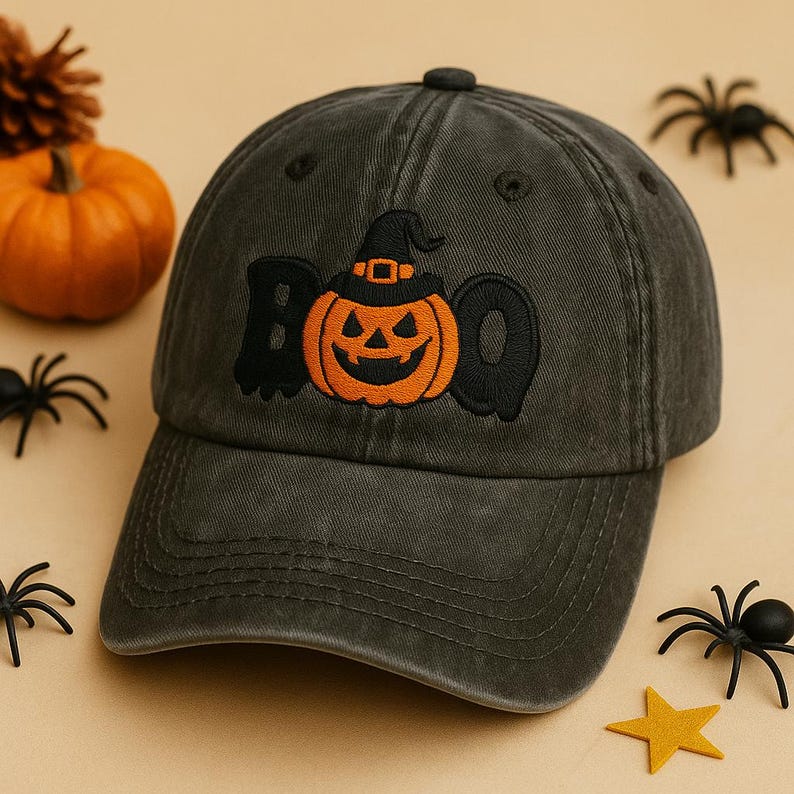 Embroidered Boo Halloween Washed Hat  Spooky Season Fun Fall Cap  Autumn Apparel Cute Boo Embroidered Hat Spooky Season Gift 1755749638849.jpg