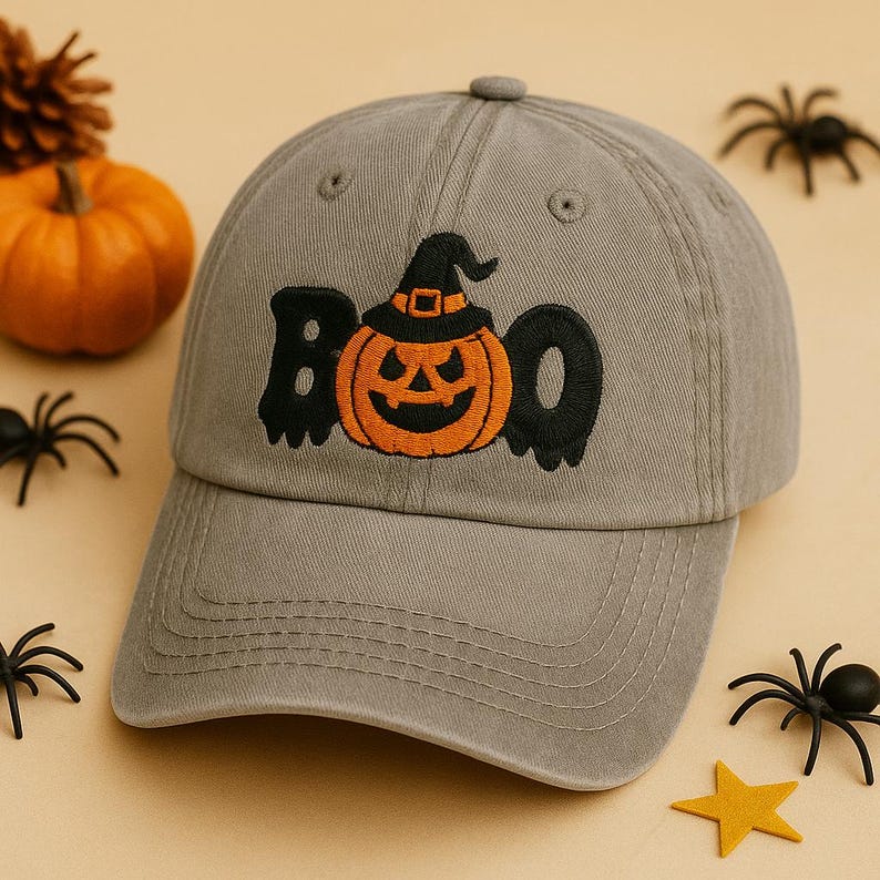 Embroidered Boo Halloween Washed Hat  Spooky Season Fun Fall Cap  Autumn Apparel Cute Boo Embroidered Hat Spooky Season Gift 1755749652426.jpg