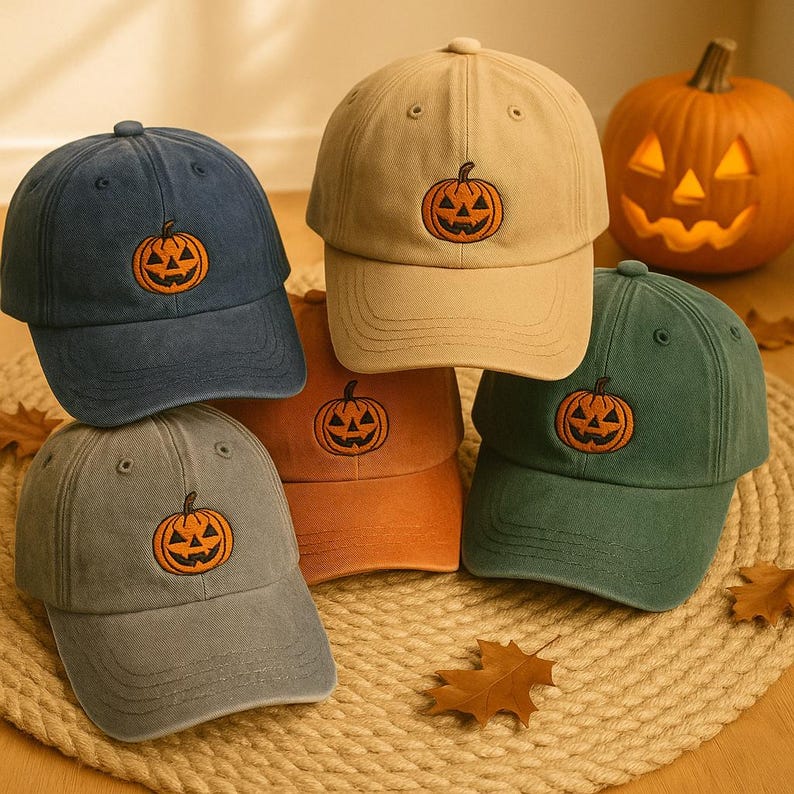 Ghost Pumpkin Embroidered Hat Vintage Halloween Baseball Cap Spooky Season Hat Outdoor Fall Gift Embroidered Ghost Pumpkin Cap 1756094851561.jpg