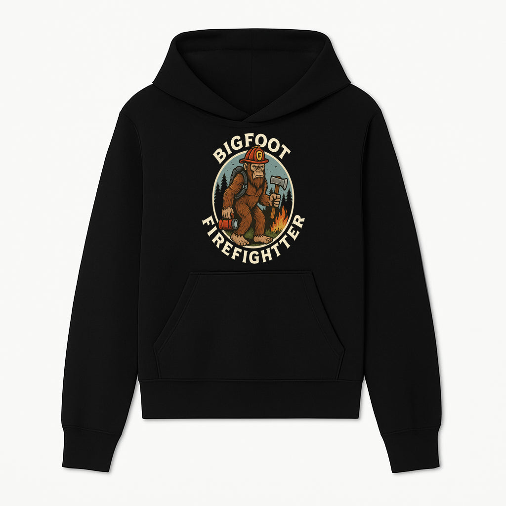 Bigfoot Firefighter T-Shirt | Funny Sasquatch Graphic Tee | Fireman Bigfoot Design | Unique Gift for Firefighters and Nature Lovers - Hoodie 1757912427139.jpg