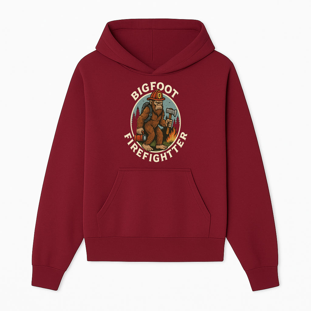 Bigfoot Firefighter T-Shirt | Funny Sasquatch Graphic Tee | Fireman Bigfoot Design | Unique Gift for Firefighters and Nature Lovers - Hoodie 1757912428091.jpg