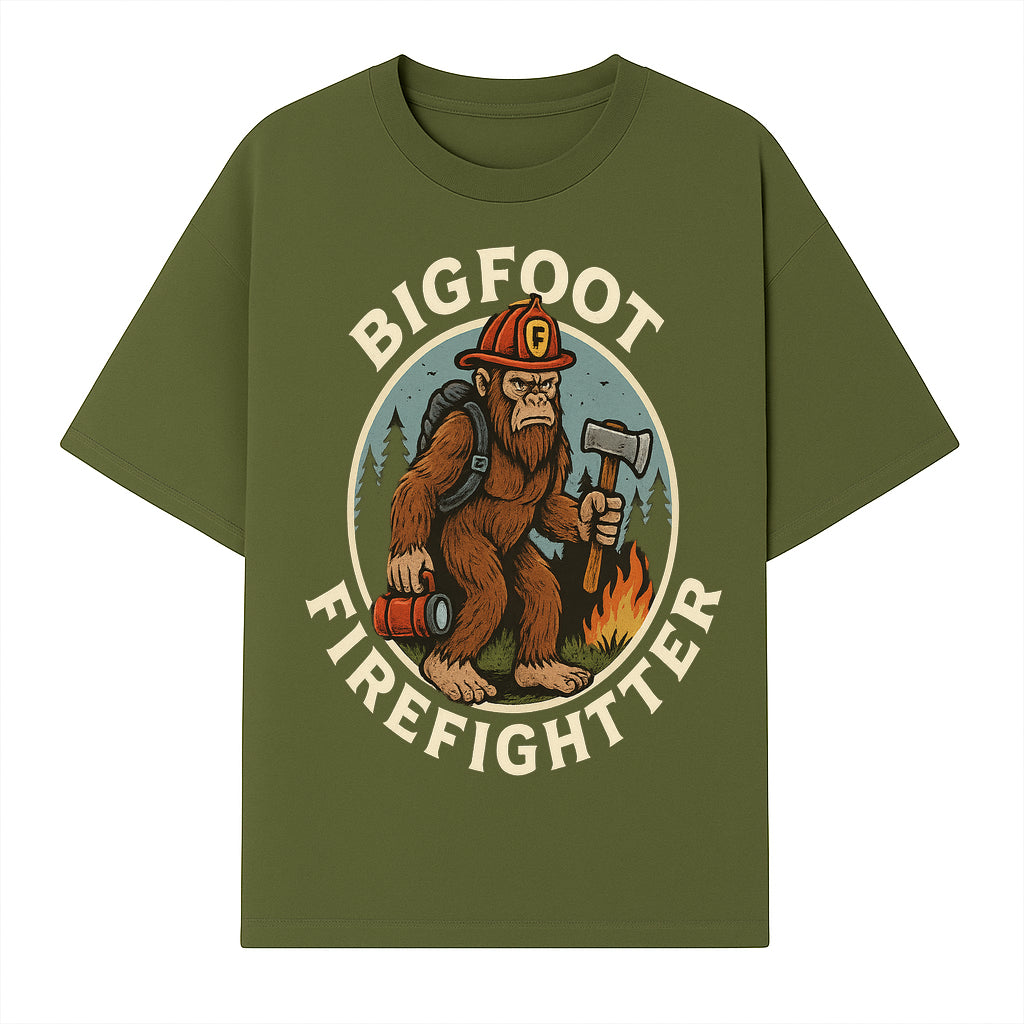 Bigfoot Firefighter T-Shirt | Funny Sasquatch Graphic Tee | Fireman Bigfoot Design | Unique Gift for Firefighters and Nature Lovers - T-shirt 1757912430649.jpg