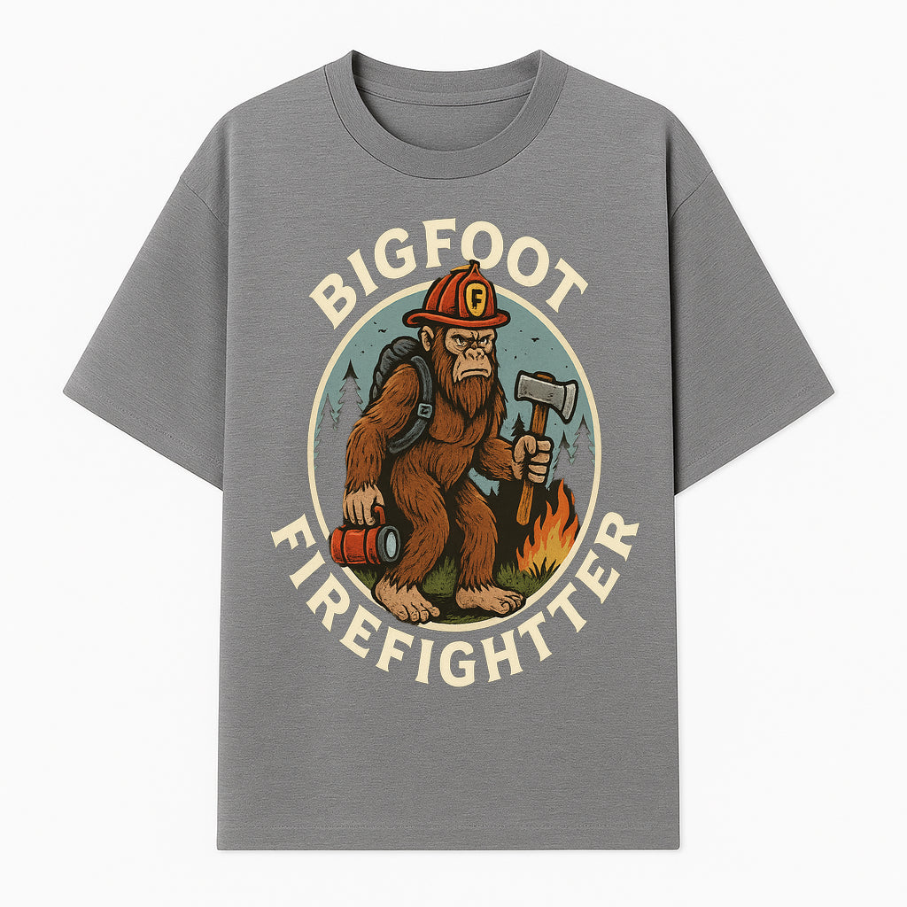 Bigfoot Firefighter T-Shirt | Funny Sasquatch Graphic Tee | Fireman Bigfoot Design | Unique Gift for Firefighters and Nature Lovers - T-shirt 1757912430830.jpg