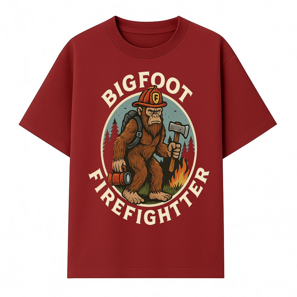 Bigfoot Firefighter T-Shirt | Funny Sasquatch Graphic Tee | Fireman Bigfoot Design | Unique Gift for Firefighters and Nature Lovers - T-shirt 1757912431333.jpg