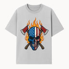 American Skull with Axes and Flames Graphic Tee, Patriotic Skull Design for Men, Edgy Firefighter T-Shirt, Unique Apparel Gift - T-shirt 1757912431774.jpg