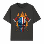 American Skull with Axes and Flames Graphic Tee, Patriotic Skull Design for Men, Edgy Firefighter T-Shirt, Unique Apparel Gift - T-shirt 1757912432040.jpg