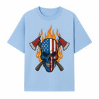 American Skull with Axes and Flames Graphic Tee, Patriotic Skull Design for Men, Edgy Firefighter T-Shirt, Unique Apparel Gift - T-shirt 1757912432507.jpg