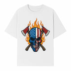American Skull with Axes and Flames Graphic Tee, Patriotic Skull Design for Men, Edgy Firefighter T-Shirt, Unique Apparel Gift - T-shirt 1757912433514.jpg