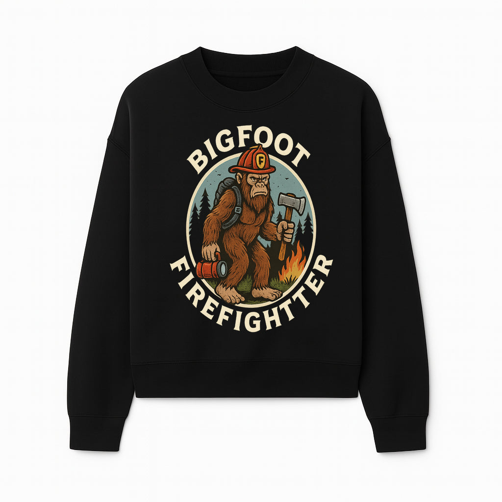 Bigfoot Firefighter T-Shirt | Funny Sasquatch Graphic Tee | Fireman Bigfoot Design | Unique Gift for Firefighters and Nature Lovers - Sweatshirt 1757912433625.jpg