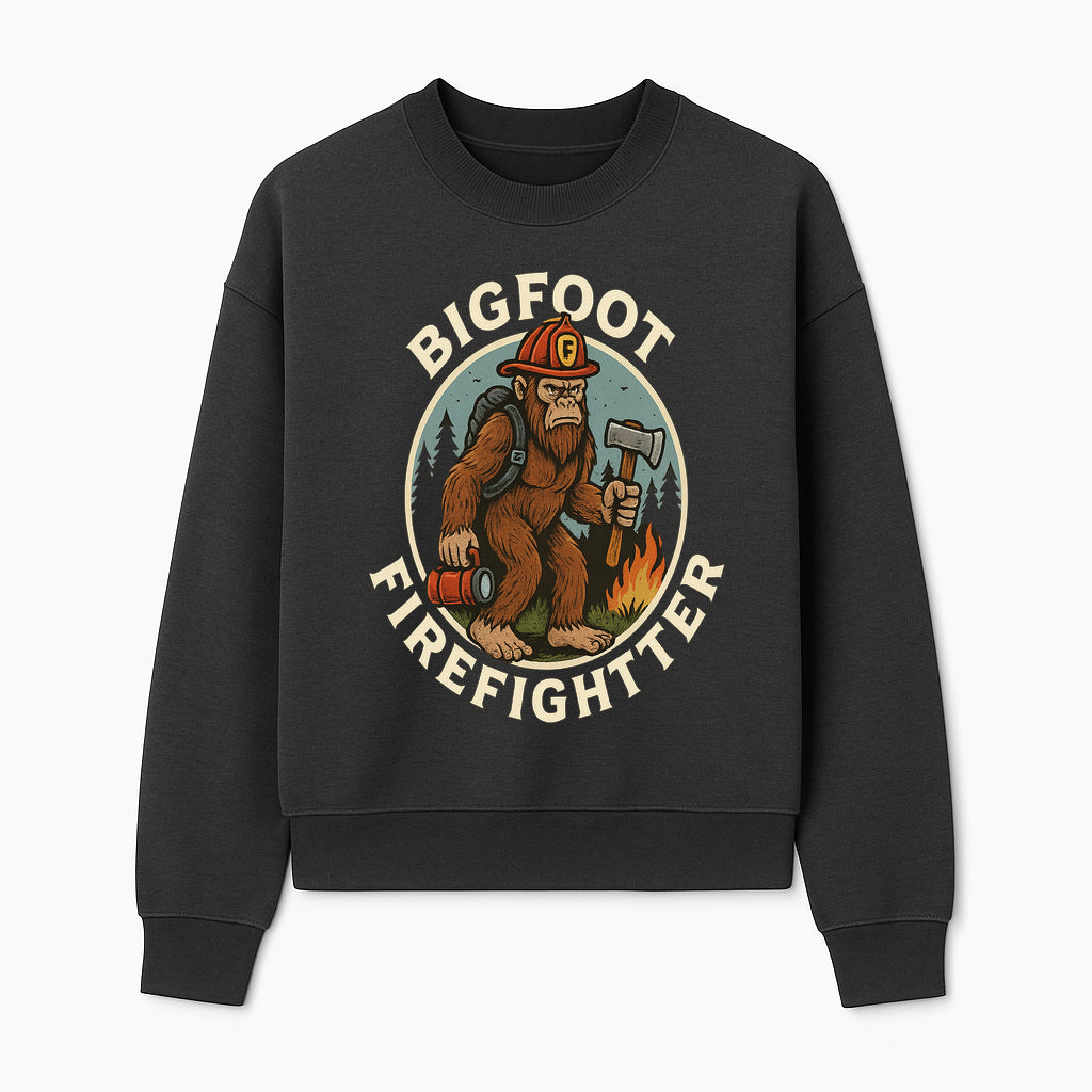 Bigfoot Firefighter T-Shirt | Funny Sasquatch Graphic Tee | Fireman Bigfoot Design | Unique Gift for Firefighters and Nature Lovers - Sweatshirt 1757912433815.jpg