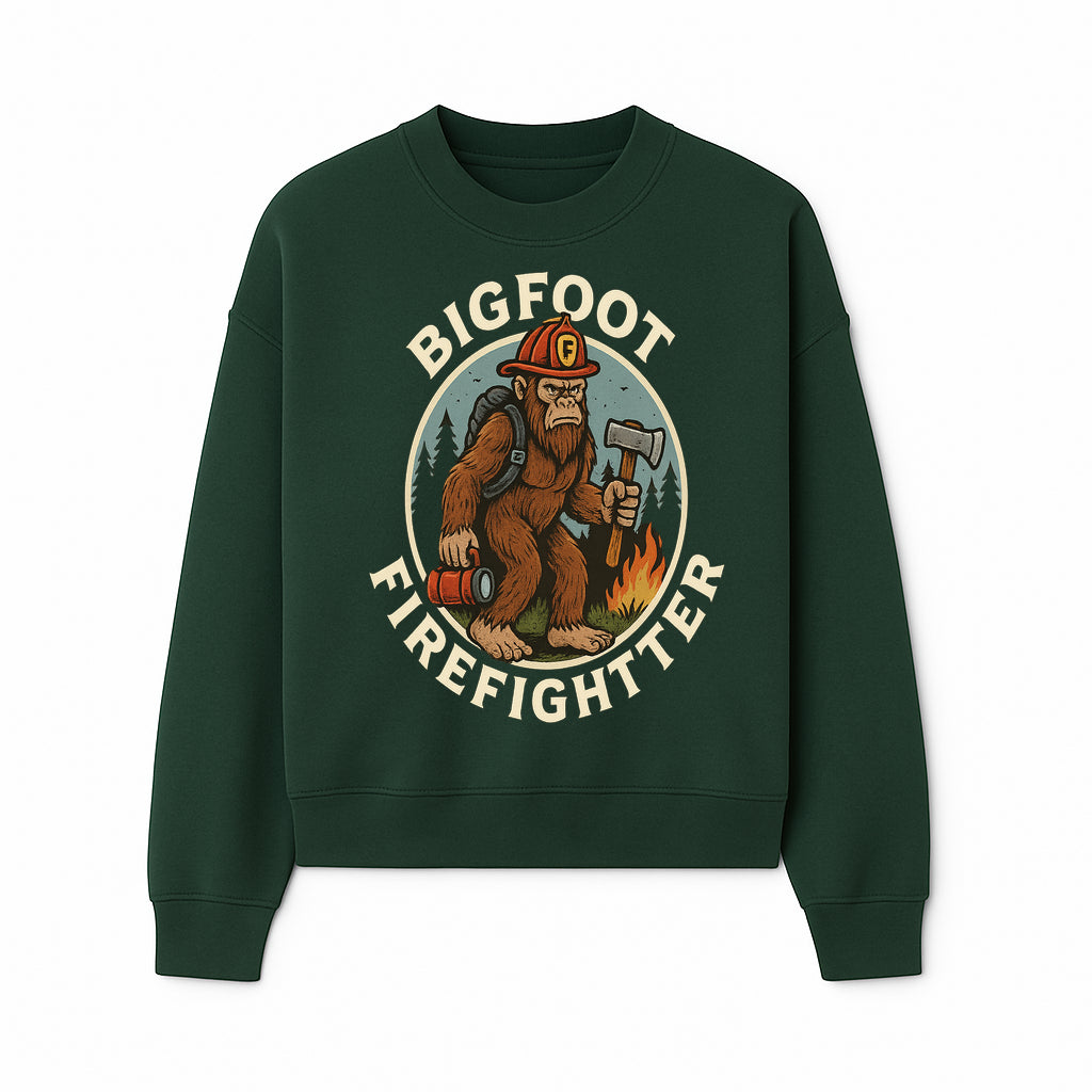 Bigfoot Firefighter T-Shirt | Funny Sasquatch Graphic Tee | Fireman Bigfoot Design | Unique Gift for Firefighters and Nature Lovers - Sweatshirt 1757912434025.jpg