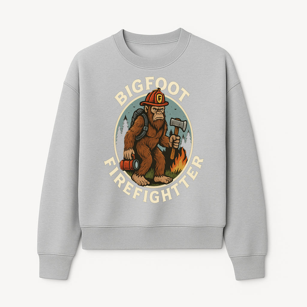 Bigfoot Firefighter T-Shirt | Funny Sasquatch Graphic Tee | Fireman Bigfoot Design | Unique Gift for Firefighters and Nature Lovers - Sweatshirt 1757912434149.jpg
