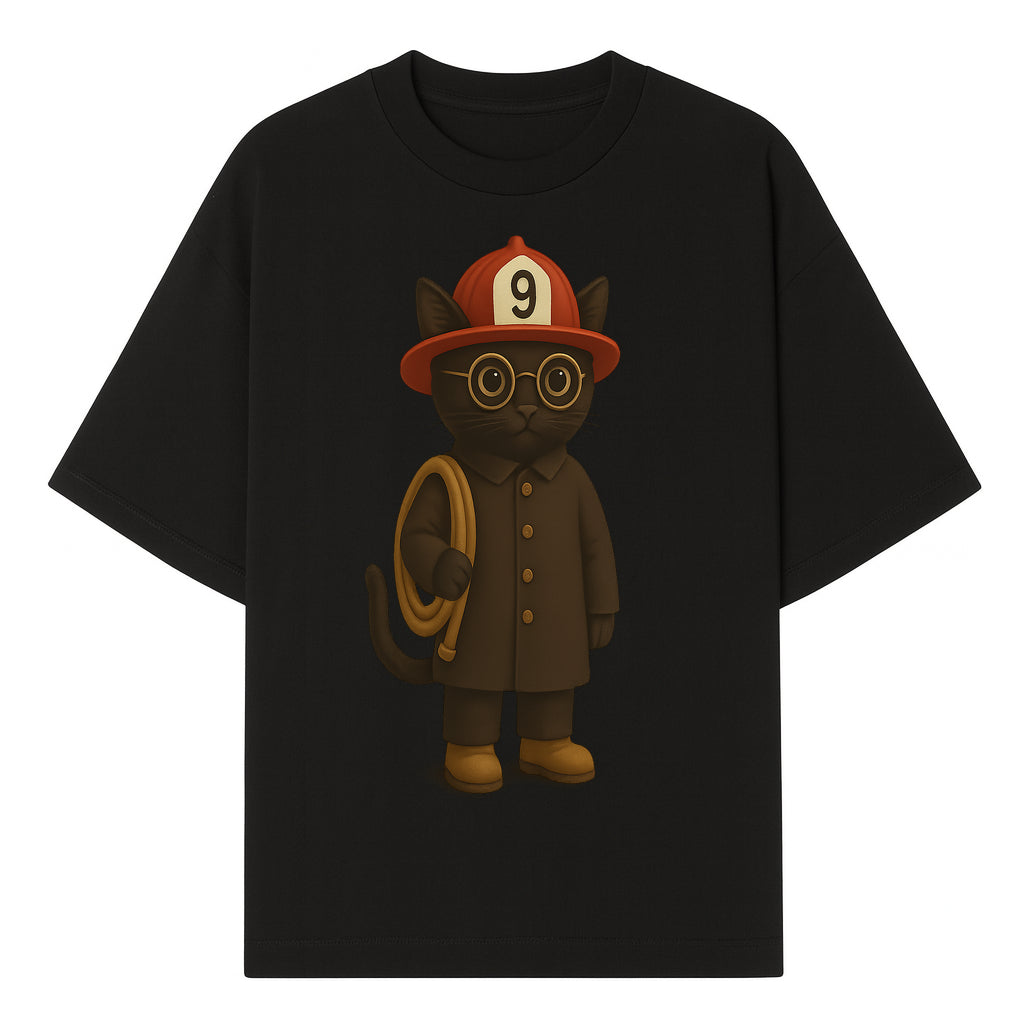 Adorable Firefighter Cat Figurine with Hat and Hose, Cute Home Decor for Cat Lovers, Kids, or Animal Enthusiasts - T-shirt 1757912434176.jpg