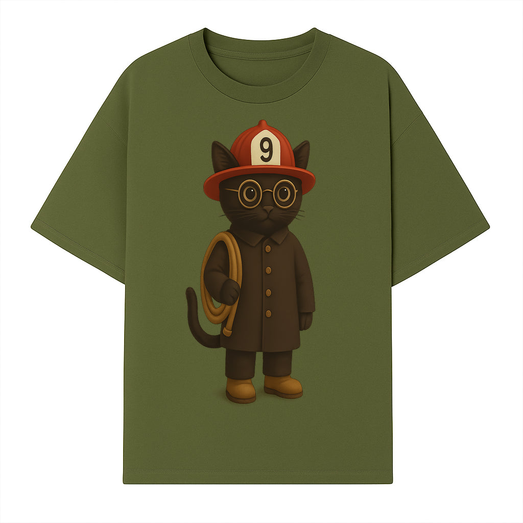 Adorable Firefighter Cat Figurine with Hat and Hose, Cute Home Decor for Cat Lovers, Kids, or Animal Enthusiasts - T-shirt 1757912434498.jpg