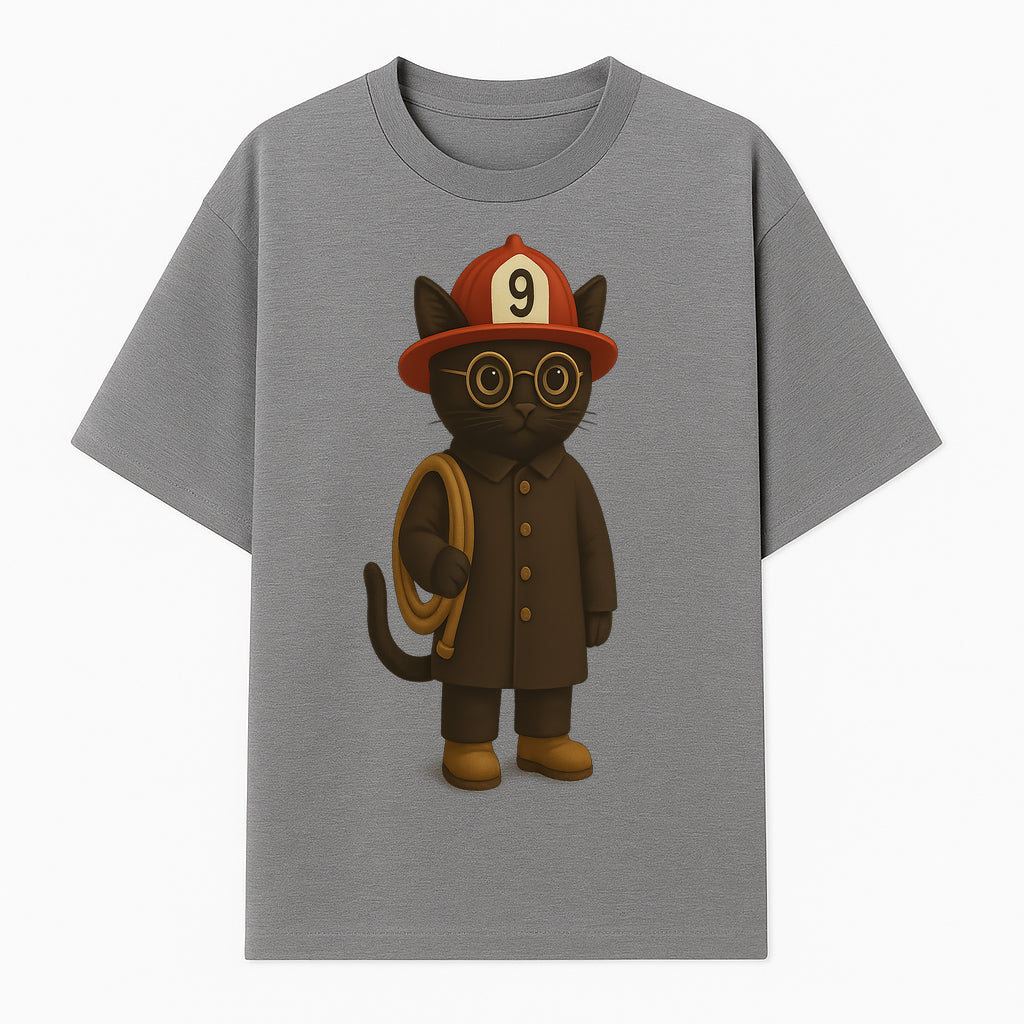 Adorable Firefighter Cat Figurine with Hat and Hose, Cute Home Decor for Cat Lovers, Kids, or Animal Enthusiasts - T-shirt 1757912434657.jpg