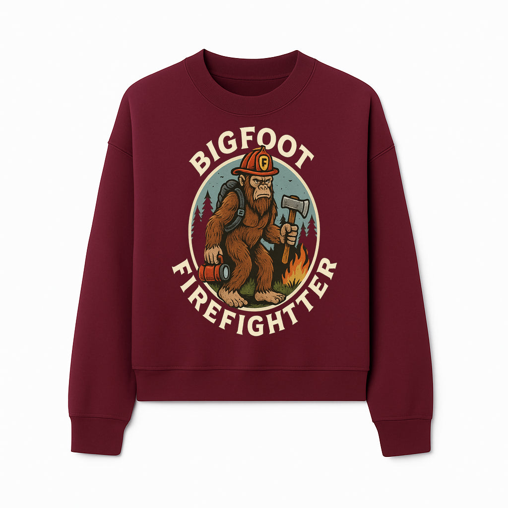 Bigfoot Firefighter T-Shirt | Funny Sasquatch Graphic Tee | Fireman Bigfoot Design | Unique Gift for Firefighters and Nature Lovers - Sweatshirt 1757912434667.jpg