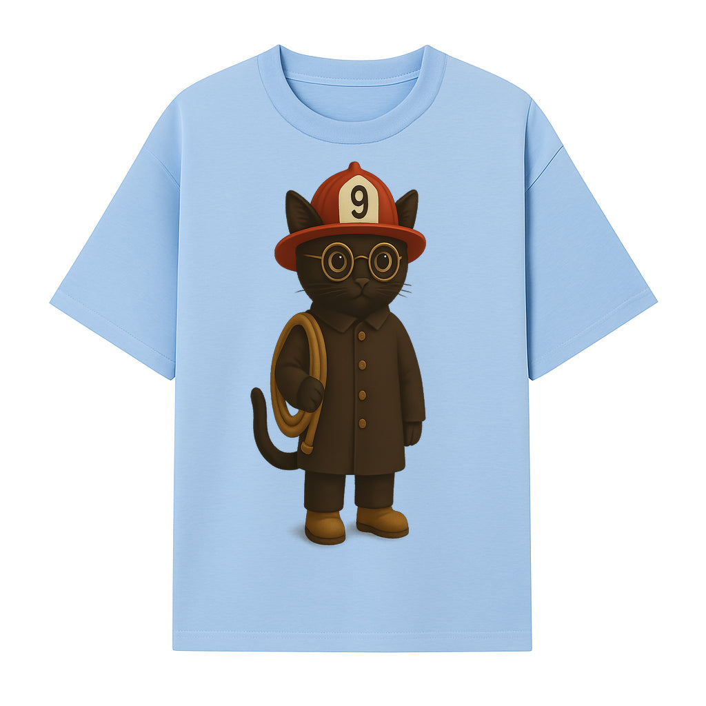 Adorable Firefighter Cat Figurine with Hat and Hose, Cute Home Decor for Cat Lovers, Kids, or Animal Enthusiasts - T-shirt 1757912434828.jpg