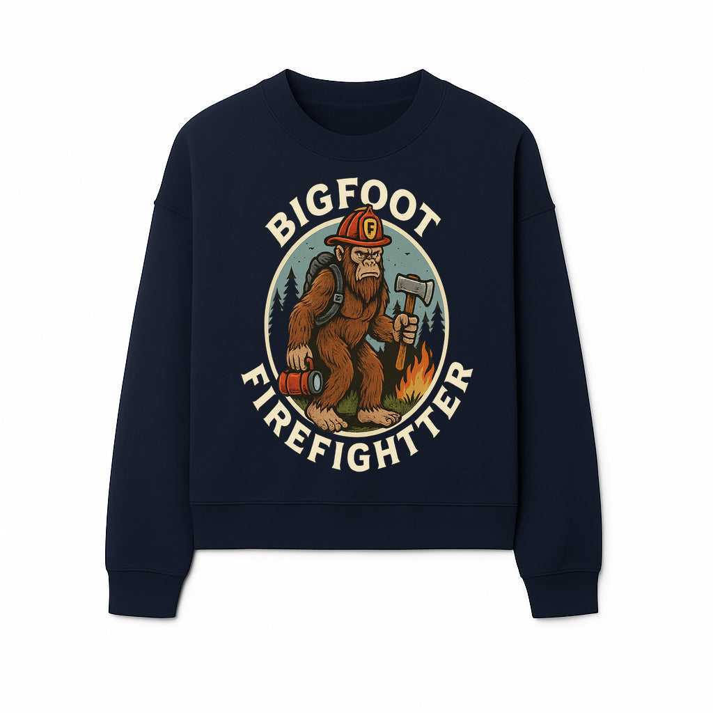Bigfoot Firefighter T-Shirt | Funny Sasquatch Graphic Tee | Fireman Bigfoot Design | Unique Gift for Firefighters and Nature Lovers - Sweatshirt 1757912434832.jpg