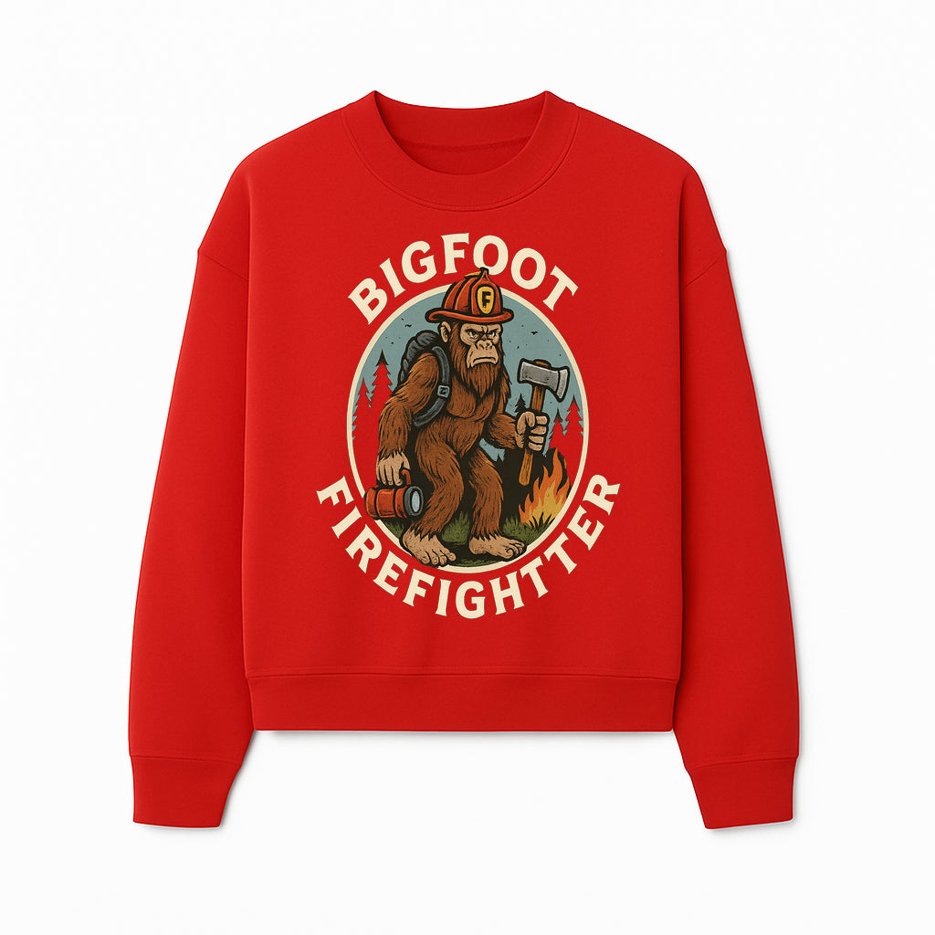 Bigfoot Firefighter T-Shirt | Funny Sasquatch Graphic Tee | Fireman Bigfoot Design | Unique Gift for Firefighters and Nature Lovers - Sweatshirt 1757912434973.jpg