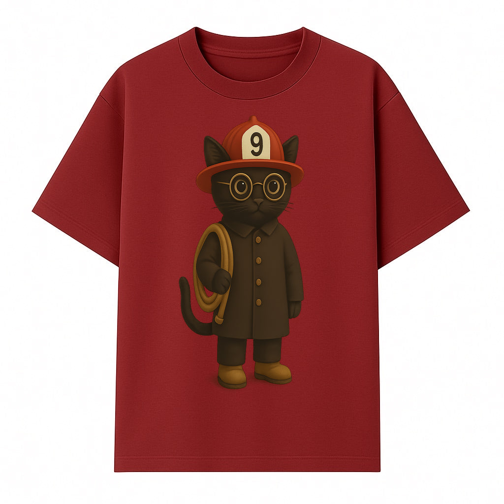 Adorable Firefighter Cat Figurine with Hat and Hose, Cute Home Decor for Cat Lovers, Kids, or Animal Enthusiasts - T-shirt 1757912435141.jpg