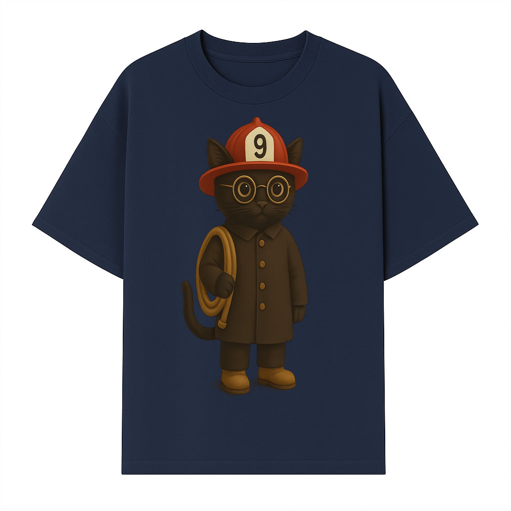 Adorable Firefighter Cat Figurine with Hat and Hose, Cute Home Decor for Cat Lovers, Kids, or Animal Enthusiasts - T-shirt 1757912435303.jpg