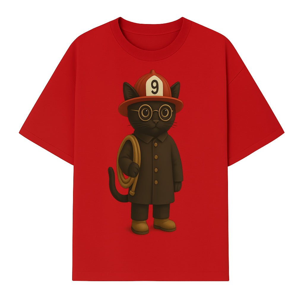 Adorable Firefighter Cat Figurine with Hat and Hose, Cute Home Decor for Cat Lovers, Kids, or Animal Enthusiasts - T-shirt 1757912435436.jpg