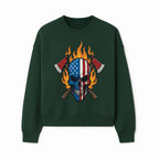 American Skull with Axes and Flames Graphic Tee, Patriotic Skull Design for Men, Edgy Firefighter T-Shirt, Unique Apparel Gift - Sweatshirt 1757912435560.jpg