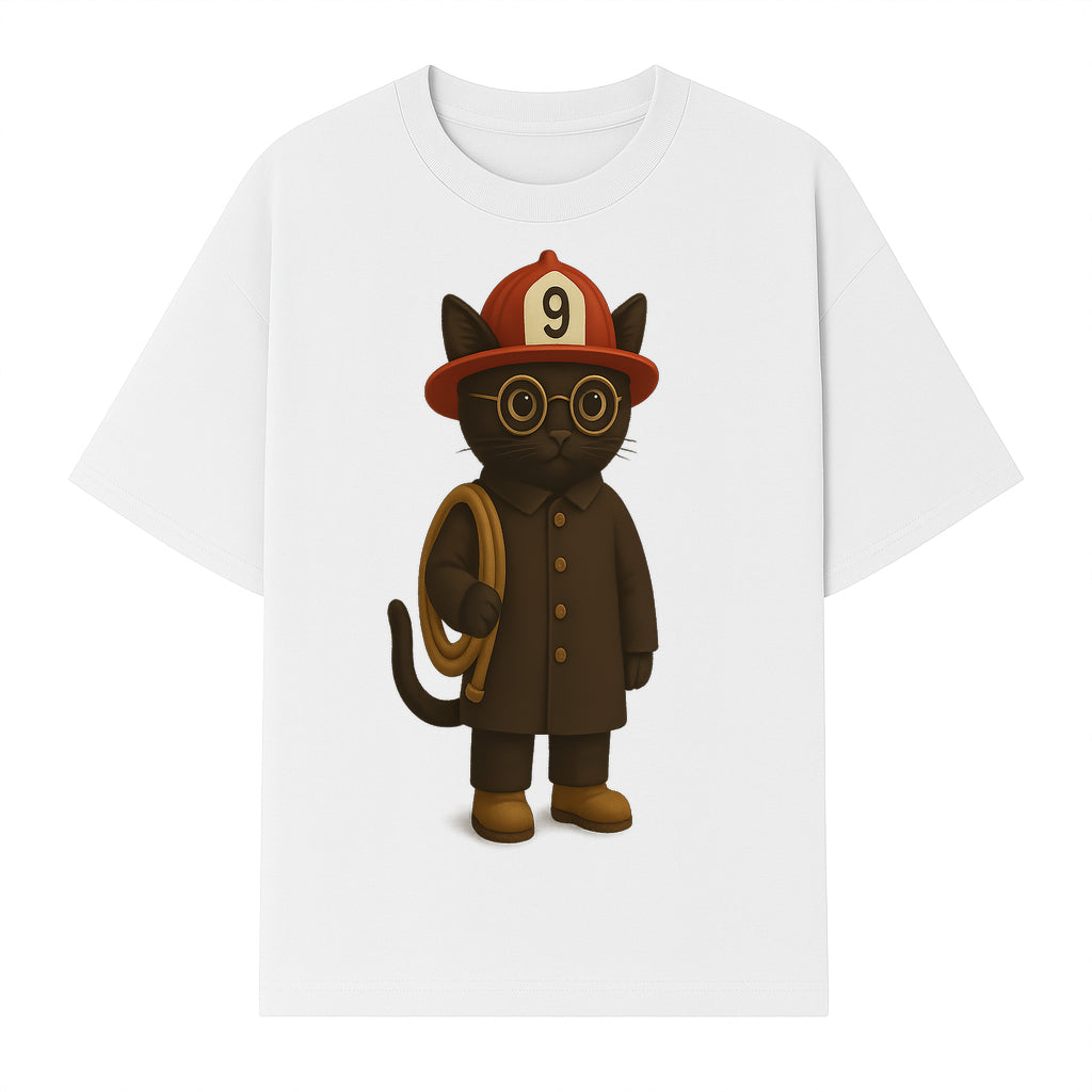 Adorable Firefighter Cat Figurine with Hat and Hose, Cute Home Decor for Cat Lovers, Kids, or Animal Enthusiasts - T-shirt 1757912435731.jpg