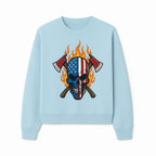 American Skull with Axes and Flames Graphic Tee, Patriotic Skull Design for Men, Edgy Firefighter T-Shirt, Unique Apparel Gift - Sweatshirt 1757912435885.jpg