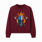 American Skull with Axes and Flames Graphic Tee, Patriotic Skull Design for Men, Edgy Firefighter T-Shirt, Unique Apparel Gift - Sweatshirt 1757912436203.jpg