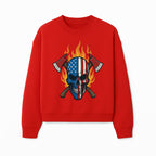American Skull with Axes and Flames Graphic Tee, Patriotic Skull Design for Men, Edgy Firefighter T-Shirt, Unique Apparel Gift - Sweatshirt 1757912436530.jpg
