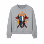 American Skull with Axes and Flames Graphic Tee, Patriotic Skull Design for Men, Edgy Firefighter T-Shirt, Unique Apparel Gift - Sweatshirt 1757912436683.jpg