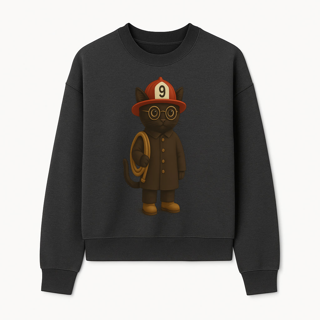 Adorable Firefighter Cat Figurine with Hat and Hose, Cute Home Decor for Cat Lovers, Kids, or Animal Enthusiasts - Sweatshirt 1757912437545.jpg