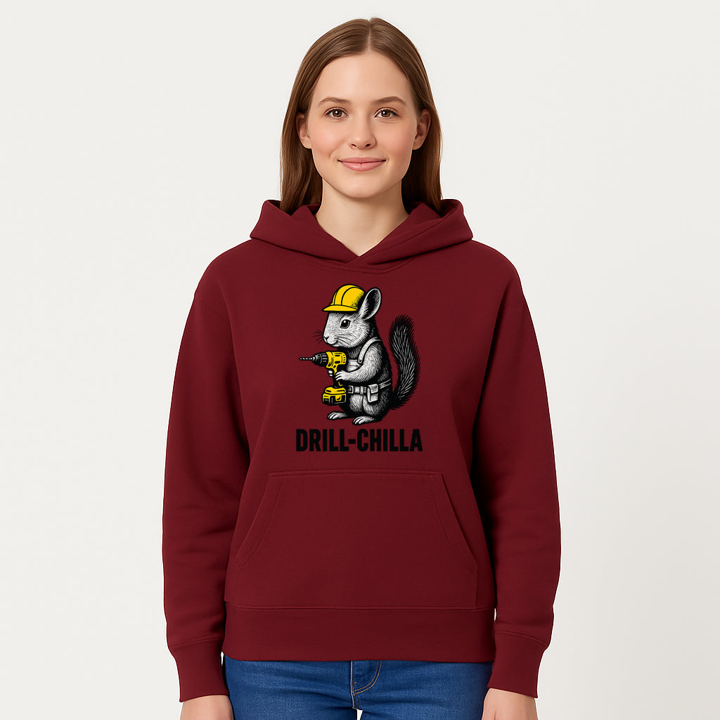 Charming Drill-Chilla Squirrel Graphic Tee | Funny Construction Worker Rodent Design | Cool Animal Pun Apparel - Hoodie 1757918432210.jpg