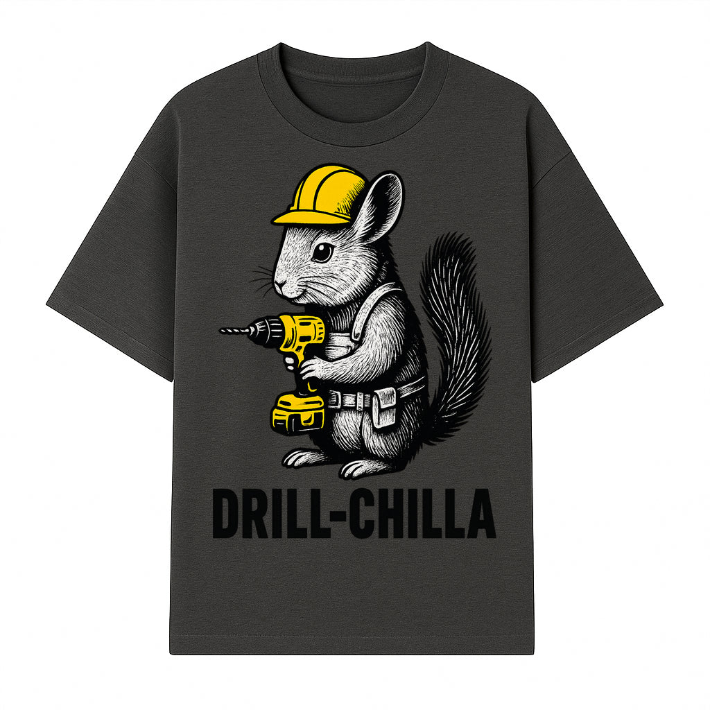 Charming Drill-Chilla Squirrel Graphic Tee | Funny Construction Worker Rodent Design | Cool Animal Pun Apparel - T-shirt 1757918432666.jpg