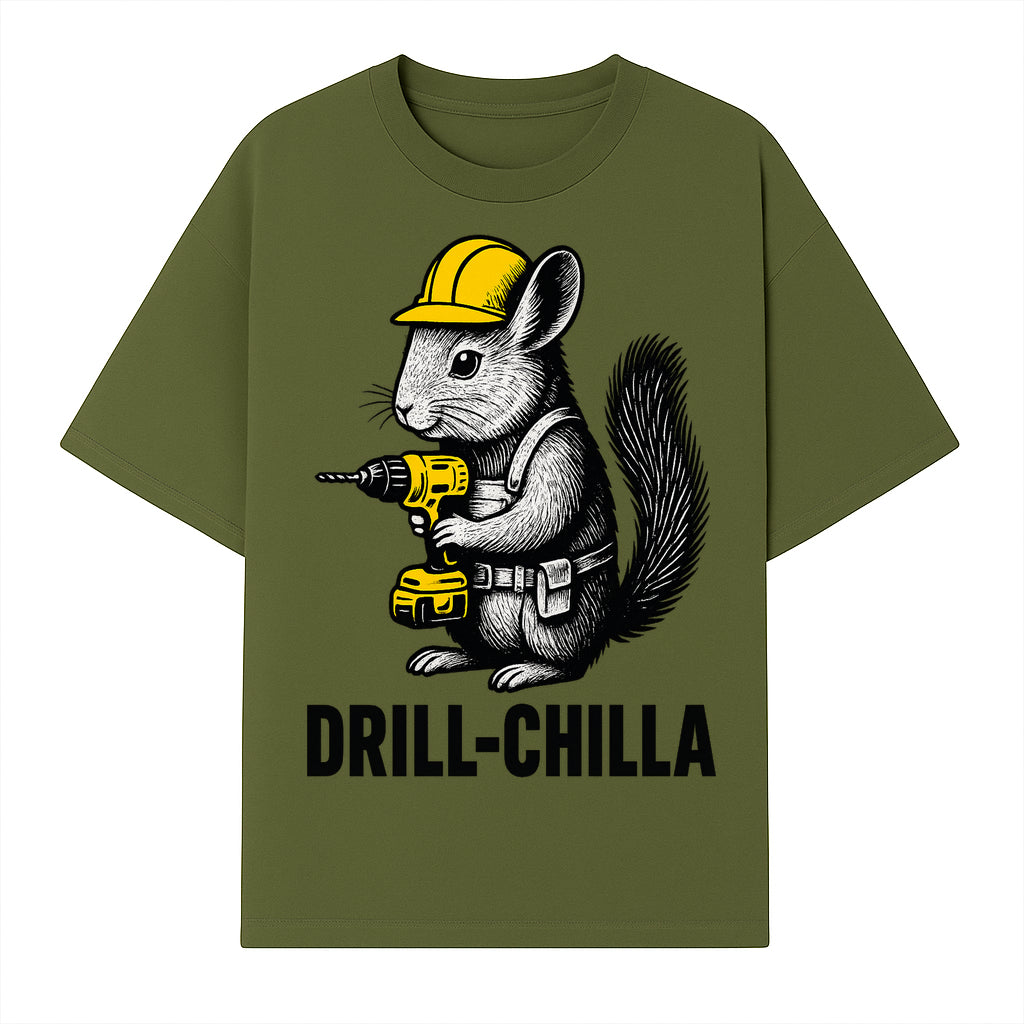 Charming Drill-Chilla Squirrel Graphic Tee | Funny Construction Worker Rodent Design | Cool Animal Pun Apparel - T-shirt 1757918432848.jpg