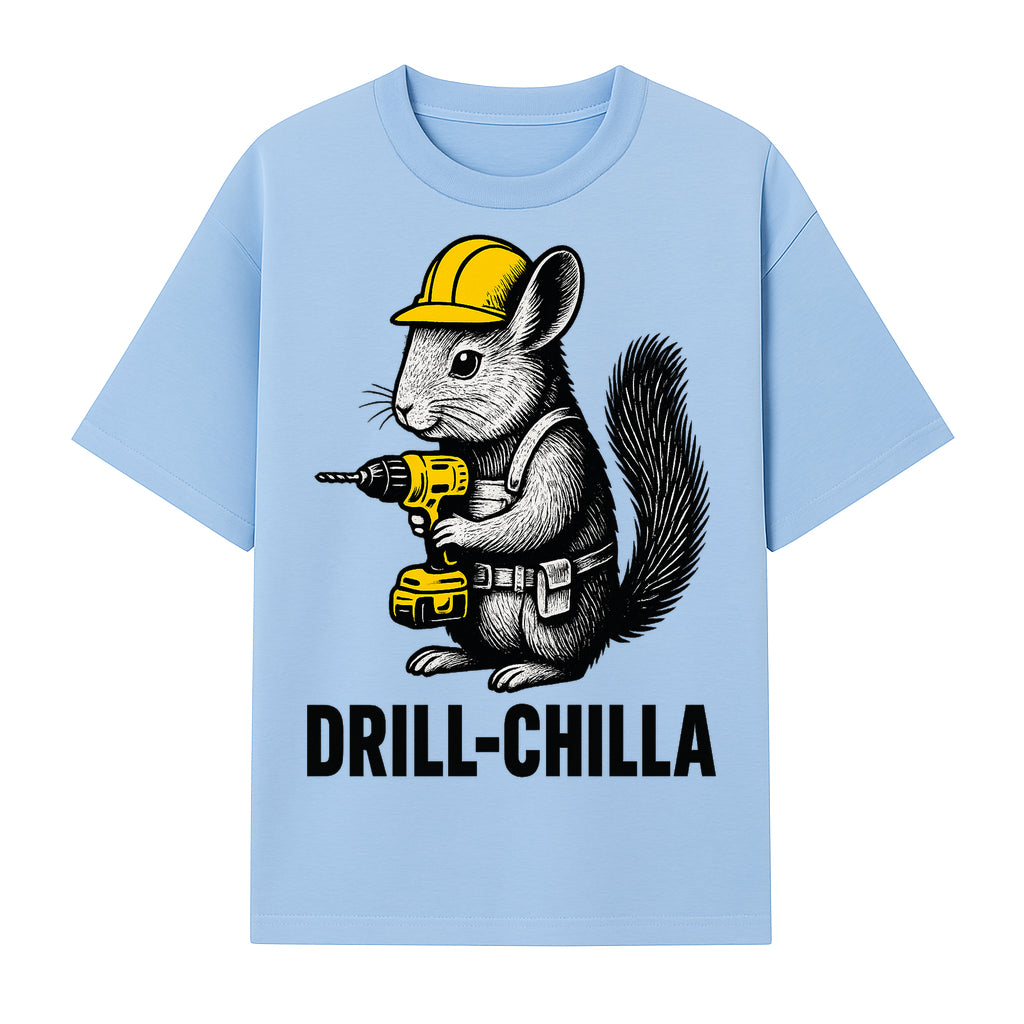 Charming Drill-Chilla Squirrel Graphic Tee | Funny Construction Worker Rodent Design | Cool Animal Pun Apparel - T-shirt 1757918433152.jpg