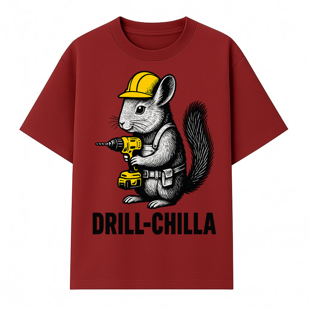 Charming Drill-Chilla Squirrel Graphic Tee | Funny Construction Worker Rodent Design | Cool Animal Pun Apparel - T-shirt 1757918433518.jpg
