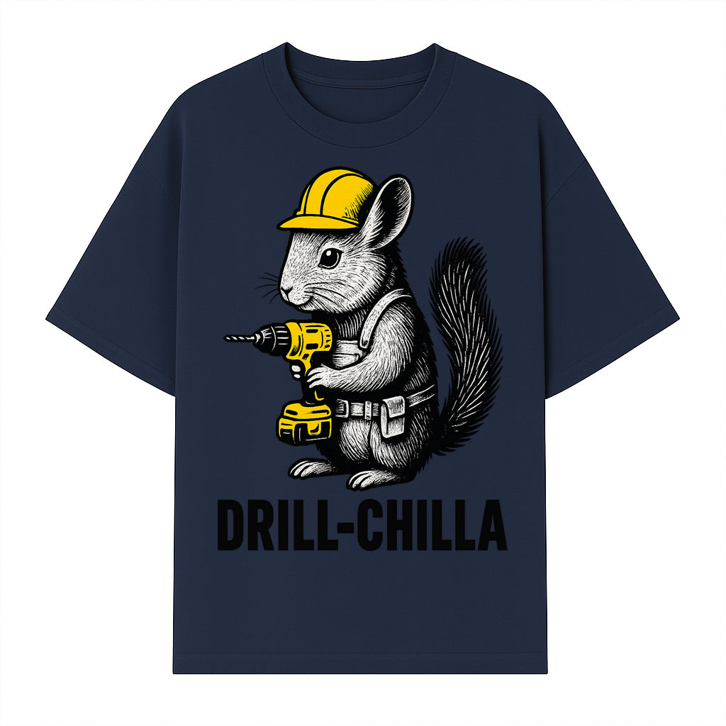 Charming Drill-Chilla Squirrel Graphic Tee | Funny Construction Worker Rodent Design | Cool Animal Pun Apparel - T-shirt 1757918433645.jpg