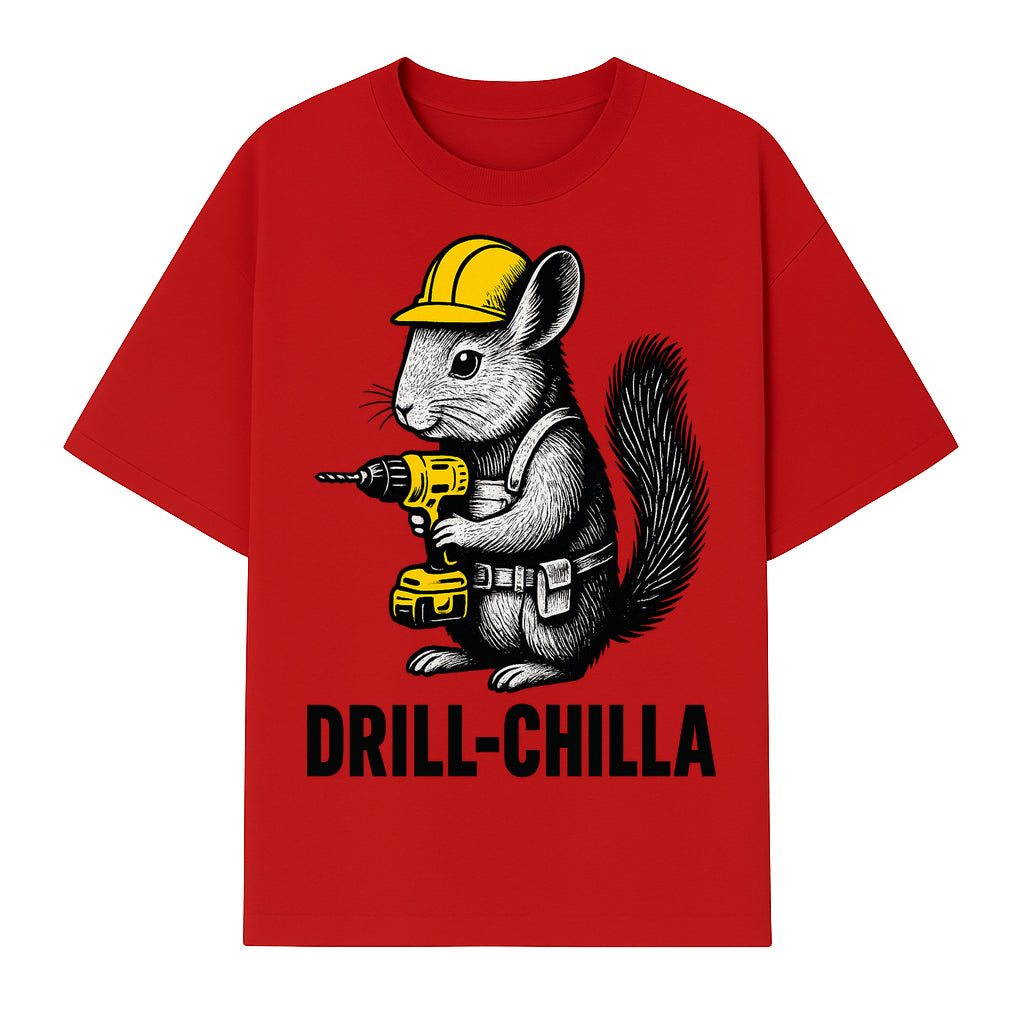 Charming Drill-Chilla Squirrel Graphic Tee | Funny Construction Worker Rodent Design | Cool Animal Pun Apparel - T-shirt 1757918433836.jpg